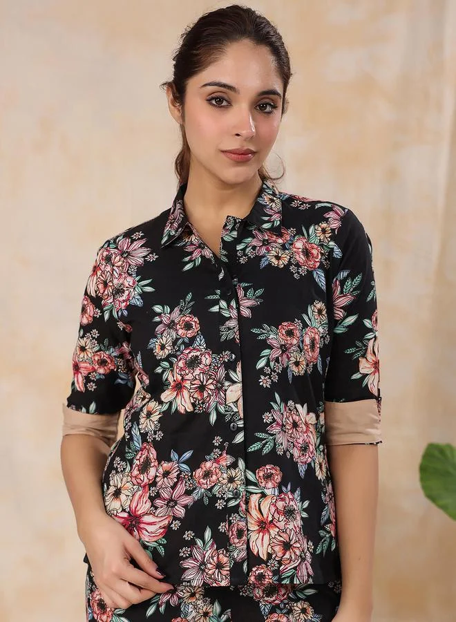 sanskrutihomes sanskrutihomes Floral Print 3/4 Sleeves Shirt and Pants Co-Ords
