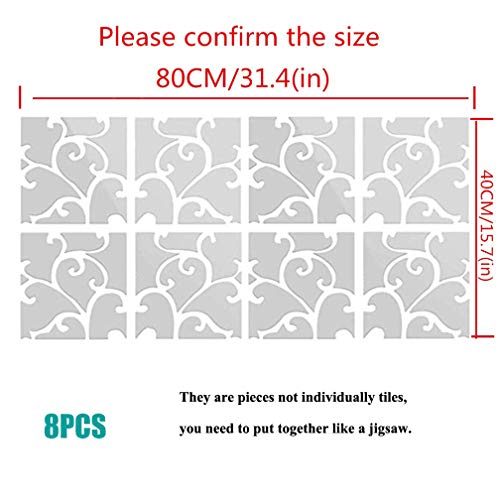 Xemz 3D Mirror Wall Stickers, Acrylic Square Geometric Pattern DIY Art Decals, Self Adhesive Mirror Plastic Wall Sheet Tiles Home Decoration for Living Room Bedroom Stair Wall Decor (Floral- 8pcs) - Image 4