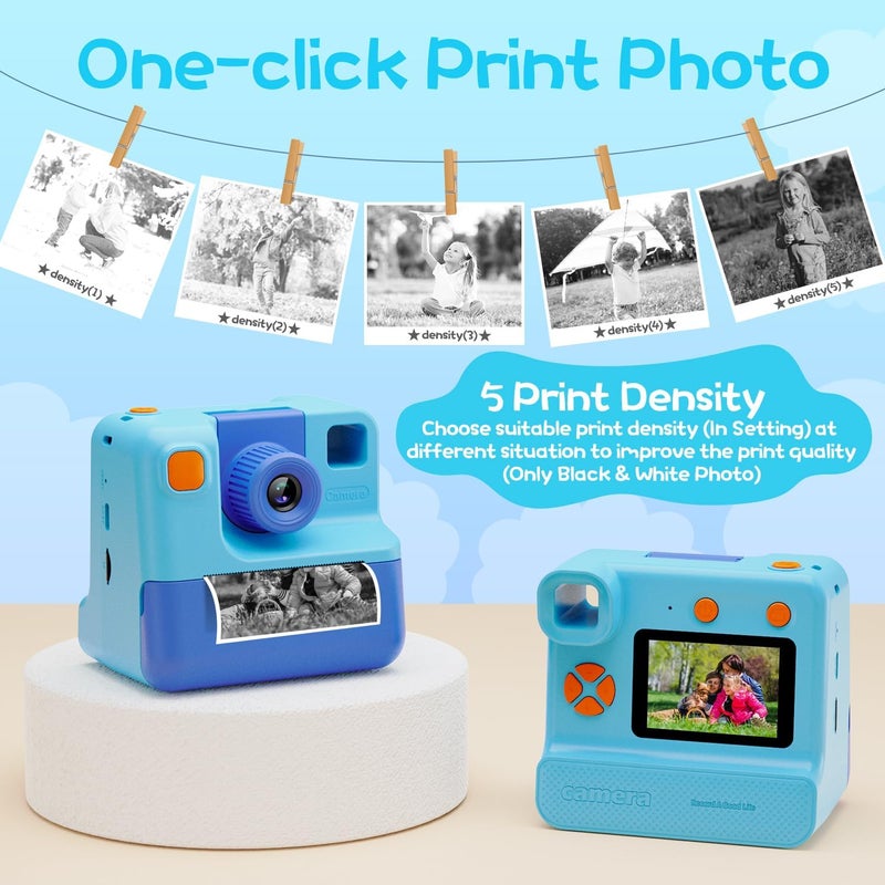 GREENKINDER Kids Camera Instant Print, Christmas Birthday Gifts for Girl Boys 3-12 Years Old, FHD Selfie Digital Video Cameras Toddler 3 Rolls Print Paper & 32G Card (Blue) - Image 5