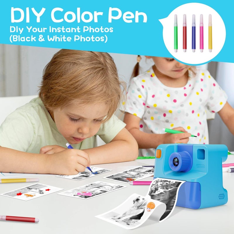 GREENKINDER Kids Camera Instant Print, Christmas Birthday Gifts for Girl Boys 3-12 Years Old, FHD Selfie Digital Video Cameras Toddler 3 Rolls Print Paper & 32G Card (Blue) - Image 4