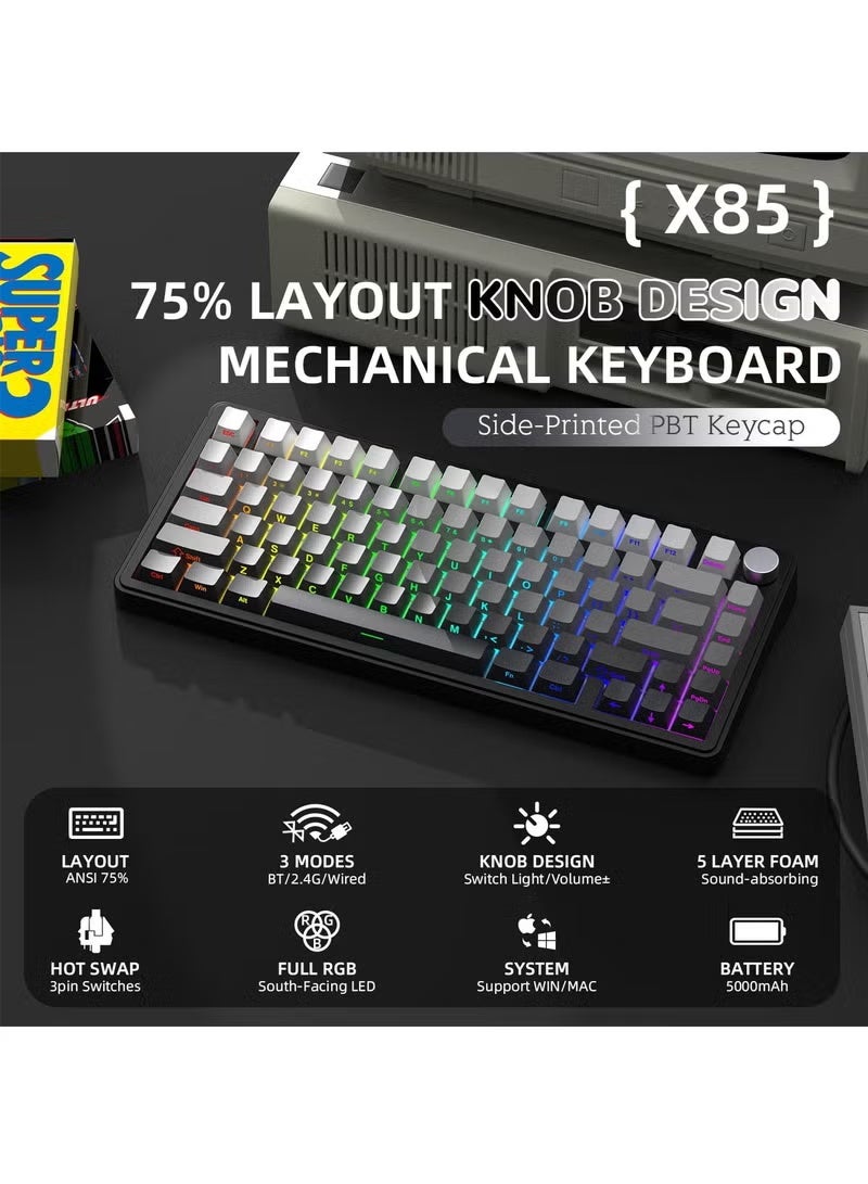 Attack Shark X85 Tri-mode Gasket 75% Mechanical Keyboard with CNC Knob, 5-Layer Padding, Hot Swappable, RGB Backlight - Image 2