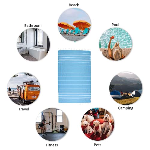 Clotho 4 Pack Turkish Beach Towel Set with Chair Bands - 100% Cotton 39x70 Oversized Pool Towels - Made in Turkey, Soft, Absorbent, Sand Free, Fast Drying for Swimming Bundle Set of 4 - Image 2