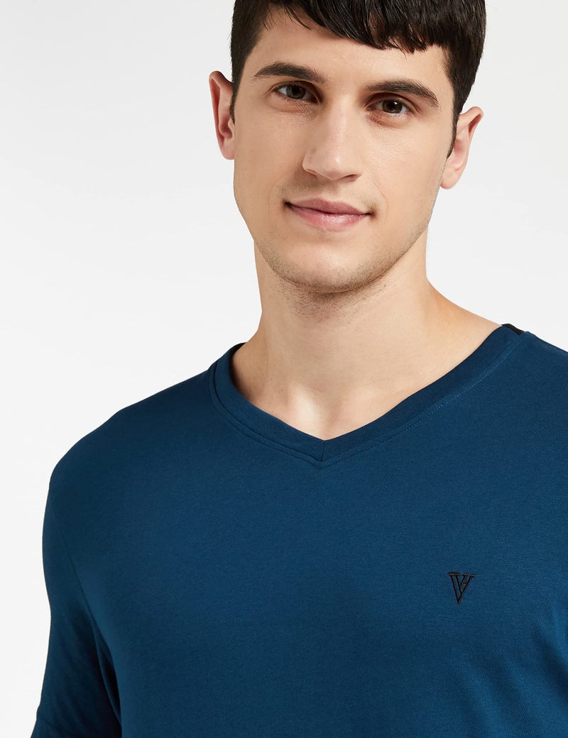 Van Heusen Athleisure Men T-Shirt - Cotton Rich - Smart Tech, Easy Stain Release, Anti Stat, Ultra Soft, Quick Dry_60001_Deep Sea_M - Image 3