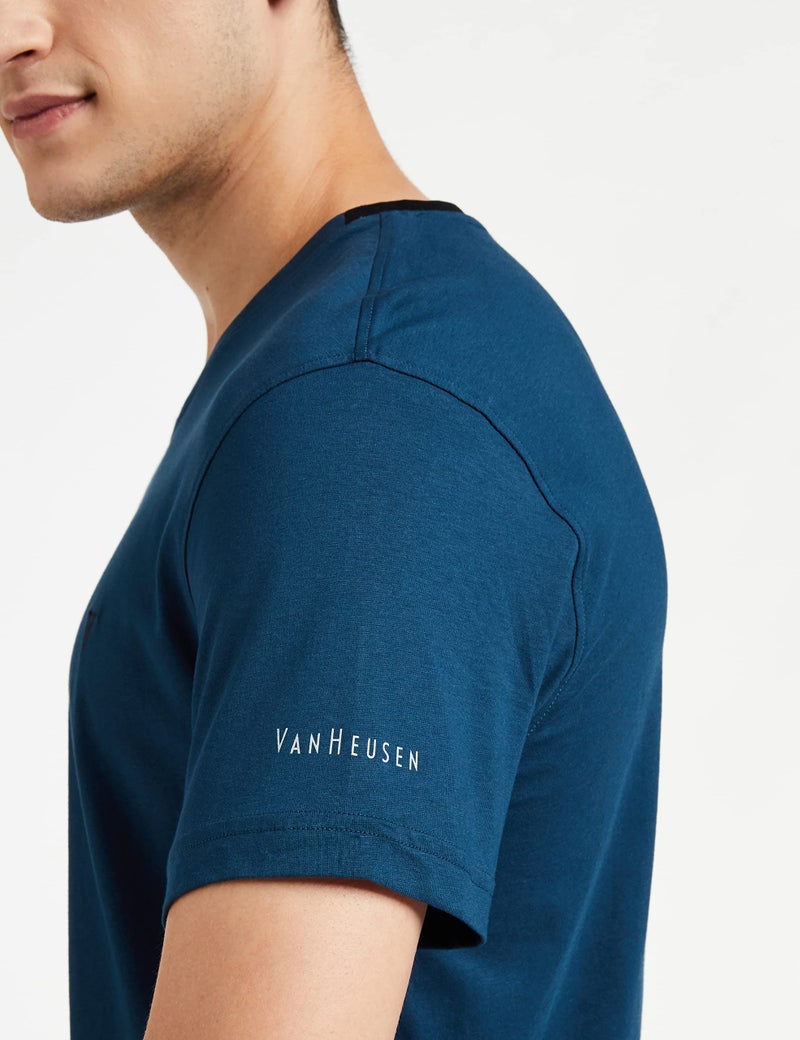 Van Heusen Athleisure Men T-Shirt - Cotton Rich - Smart Tech, Easy Stain Release, Anti Stat, Ultra Soft, Quick Dry_60001_Deep Sea_M - Image 4