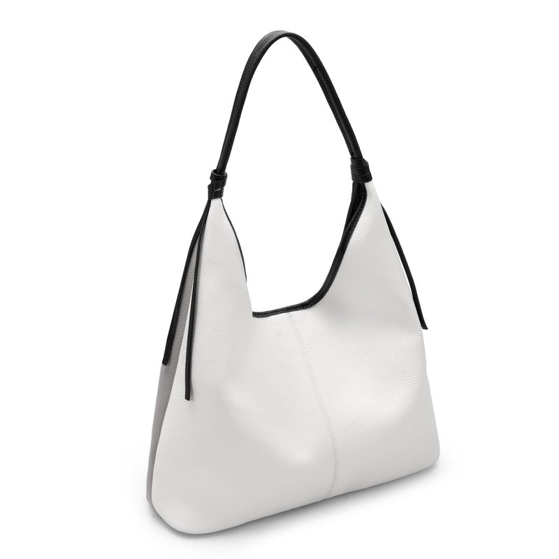 befen Genuine Leather Slouchy Hobo Purses for Women, Casual Hobo Bags Real Top Grain Leather Tote Handbags Women's White-Gray Shoulder Satchel for Shopping, Outing, Travel - Image 1