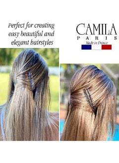 CAMILA Paris Cp2911 French Side Combs Large 2 Pack Curved Clear Flexible Decorative Hair Combs Strong Hold Hair Comb Clips For Women No Slip Styling Girls Hair Accessories Made In France  - Image 3