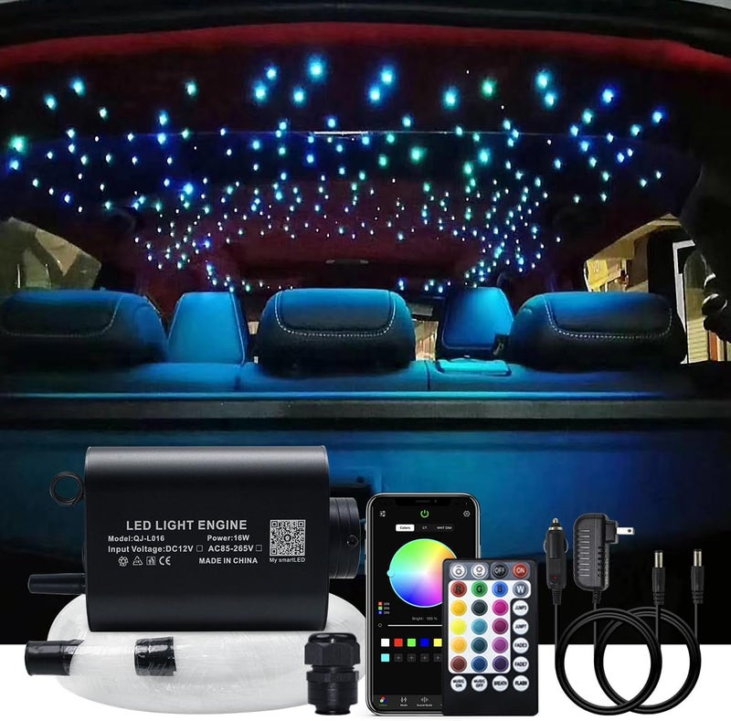 AKEPO 16W Car Home RGBW APP+Music Control Fiber Optic Lights Star Ceiling Light Kit, 28key RF Musical Remote with Sound Sensor Light Source and Mixed Fiber Cable 430pcs（0.75+1+1.5mm）9.8ft/3m - Image 1