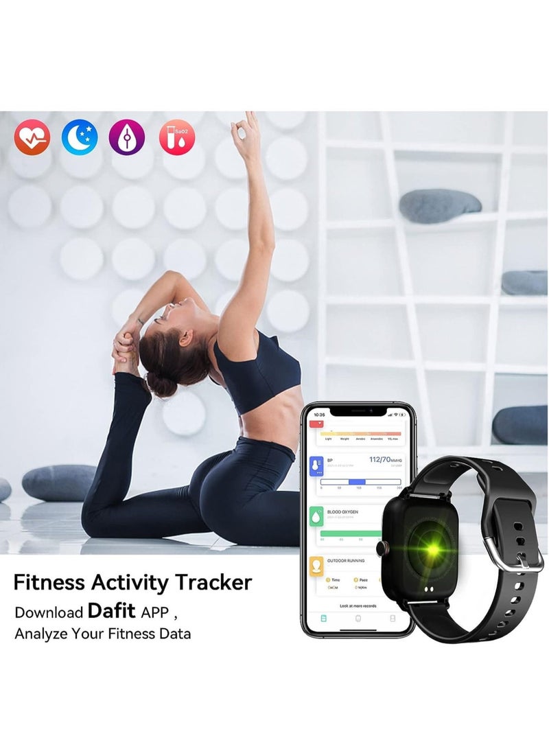 ساعة ذكية تعمل باللمس مقاس 1.69 بوصة للرد/إجراء المكالمات، متتبع اللياقة البدنية مع معدل ضربات القلب/مراقب النوم/السعرات الحرارية/عداد الخطوات/ساعة اللياقة البدنية، متوافقة مع Android/iOS (أسود) - Image 4