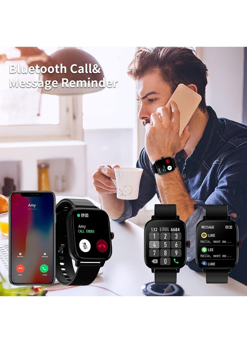 ساعة ذكية تعمل باللمس مقاس 1.69 بوصة للرد/إجراء المكالمات، متتبع اللياقة البدنية مع معدل ضربات القلب/مراقب النوم/السعرات الحرارية/عداد الخطوات/ساعة اللياقة البدنية، متوافقة مع Android/iOS (أسود) - Image 3