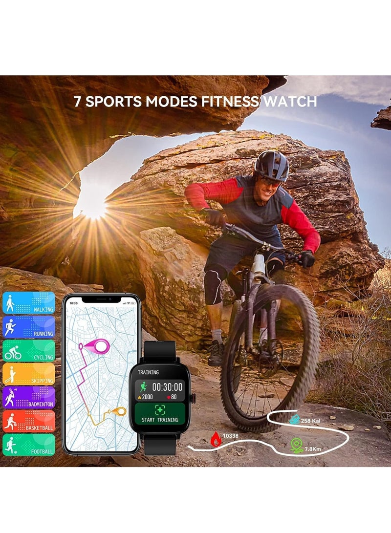 ساعة ذكية تعمل باللمس مقاس 1.69 بوصة للرد/إجراء المكالمات، متتبع اللياقة البدنية مع معدل ضربات القلب/مراقب النوم/السعرات الحرارية/عداد الخطوات/ساعة اللياقة البدنية، متوافقة مع Android/iOS (أسود) - Image 5