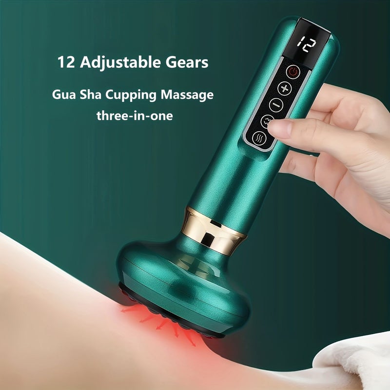 Electric Cupping Therapy Scraping Massage Instrument 3 In 1 Adjustable 12 Levels Black - Image 1