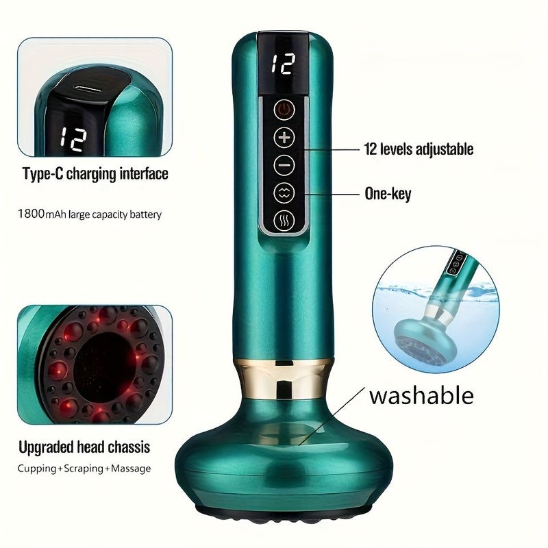 Electric Cupping Therapy Scraping Massage Instrument 3 In 1 Adjustable 12 Levels Black - Image 5