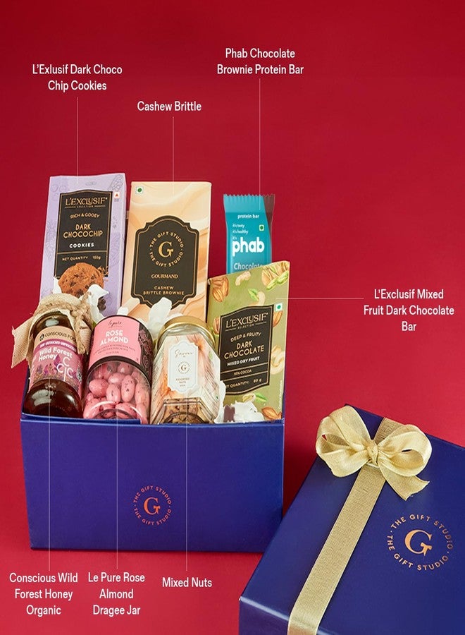 THE GIFT STUDIO.COM Indi Gourmet Gift Hamper with Premium Indian-Inspired Snack Box, Mixed Nuts, Chocolates, Cookies, Honey for Foodies & Festive Gifting |. - Image 3
