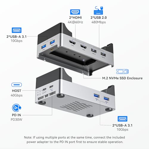 ANYOYO Mac mini M4 Dock, 40Gbps Docking Station Stand with 8TB M.2 NVMe SSD Enclosure, Dual HDMI 4K@60Hz, 4×USB-A (10Gbps), 2×USB-A 2.0, PD30W, Wi-Fi Friendly Design, USB Hub for Mac mini M4&M4 Pro - Image 3