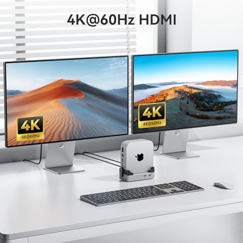 ANYOYO Mac mini M4 Dock, 40Gbps Docking Station Stand with 8TB M.2 NVMe SSD Enclosure, Dual HDMI 4K@60Hz, 4×USB-A (10Gbps), 2×USB-A 2.0, PD30W, Wi-Fi Friendly Design, USB Hub for Mac mini M4&M4 Pro - Image 4