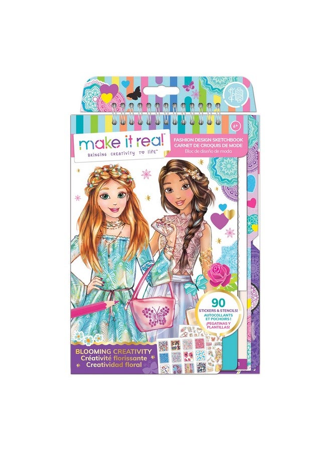 Make It Real Fashion Design Sketchbook Blooming Creativity Includes 90 Stickers & Stencils Draw Sketch & Create Fashion Coloring Book Tweens & Girls Kids Ages 6+  - Image 1