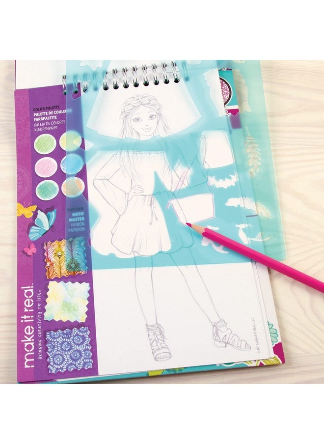 Make It Real Fashion Design Sketchbook Blooming Creativity Includes 90 Stickers & Stencils Draw Sketch & Create Fashion Coloring Book Tweens & Girls Kids Ages 6+  - Image 4