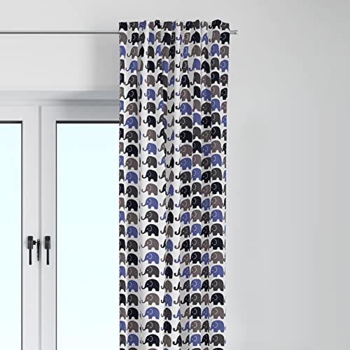 Bacati - Single Light Filtering Curtain Panel Elephants (Blue Navy Gray) - Image 1