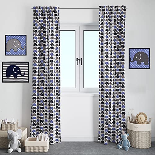 Bacati - Single Light Filtering Curtain Panel Elephants (Blue Navy Gray) - Image 3