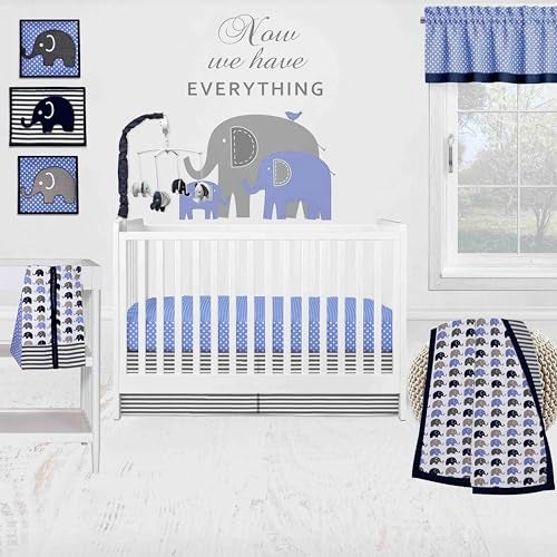 Bacati - Single Light Filtering Curtain Panel Elephants (Blue Navy Gray) - Image 5