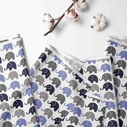 Bacati - Single Light Filtering Curtain Panel Elephants (Blue Navy Gray) - Image 2