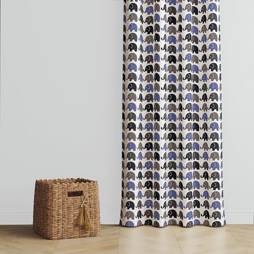 Bacati - Single Light Filtering Curtain Panel Elephants (Blue Navy Gray) - Image 4