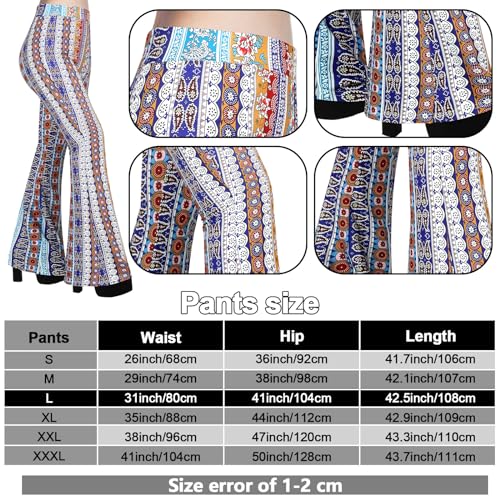 Tisancy 3 Pcs 60s 70s Outfit for Women Hippie Costume Set Disco Flared Pants Groovy Outfit Party Accessories(M Size, Artistic) - Image 3