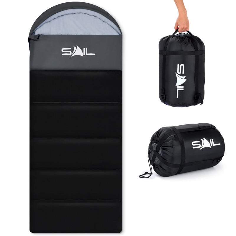 SAIL Sleeping Bag 3-4 Season - 2KG 400GSM Winter & Cool Weather Lightweight,Waterproof Indoor & Outdoor Use for Kids & Adults for Hiking, Backpacking and Camping - Black - Image 1