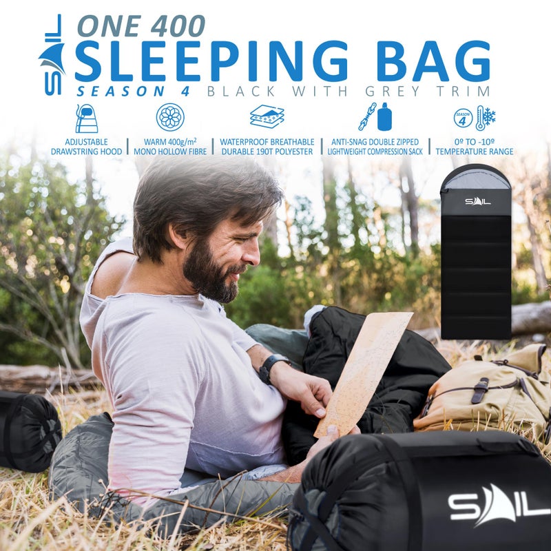 SAIL Sleeping Bag 3-4 Season - 2KG 400GSM Winter & Cool Weather Lightweight,Waterproof Indoor & Outdoor Use for Kids & Adults for Hiking, Backpacking and Camping - Black - Image 2