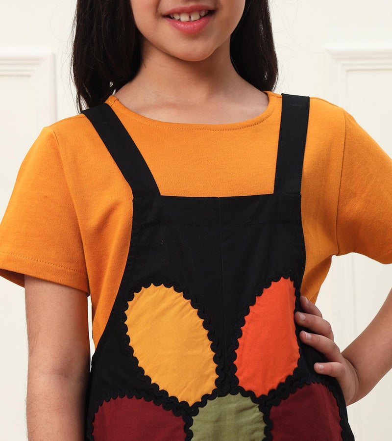 Bugandbees Patch Work Cotton Poplin Jumpsuit for Girls|Straps Shoulder Jumpsuit for 3 Years to 13 Years Kids|Party Casual Wear Western Stylish Latest Summer Collection (BBJU00000146_10-11Y_Black) - Image 3