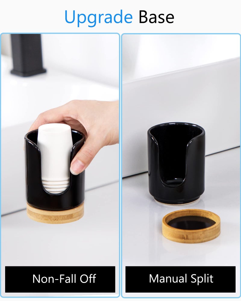 Viosuniu Ceramic Bathroom Cups Dispenser - 3 oz Disposable Paper & Plastic Bathroom Cups Holder - Mouthwash Cups Dispenser for Bathroom, Guest Toiletries, Countertop - BPA Free, Kids Safe (Black) - Image 2