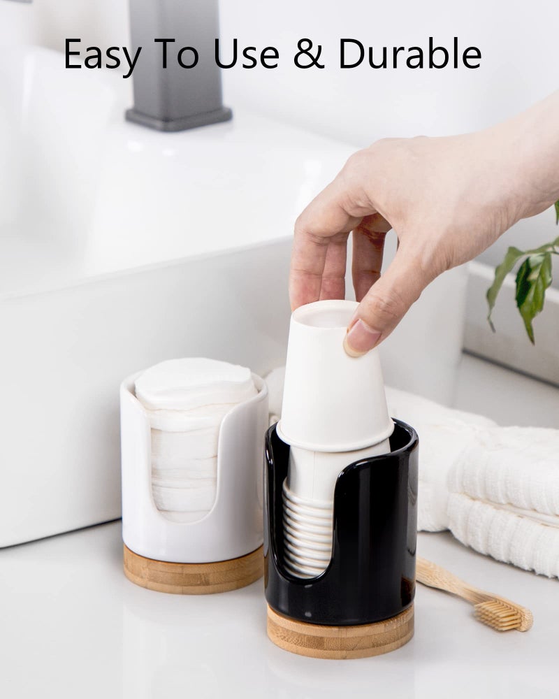 Viosuniu Ceramic Bathroom Cups Dispenser - 3 oz Disposable Paper & Plastic Bathroom Cups Holder - Mouthwash Cups Dispenser for Bathroom, Guest Toiletries, Countertop - BPA Free, Kids Safe (Black) - Image 3