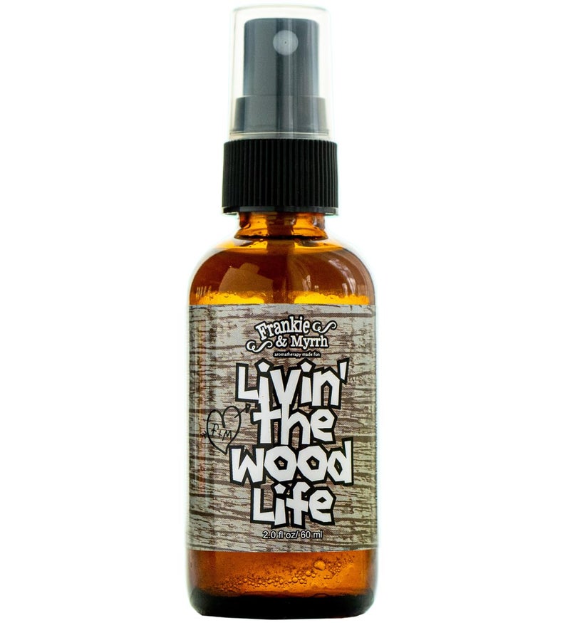 Frankie & Myrrh Livin' The Wood Life Aromatherapy Spray - Patchouli, Vanilla, Sandalwood, Cedar. Relaxation and Meditation Essential Oil Freshwater Mist. 100% Pure Oils. - Image 1