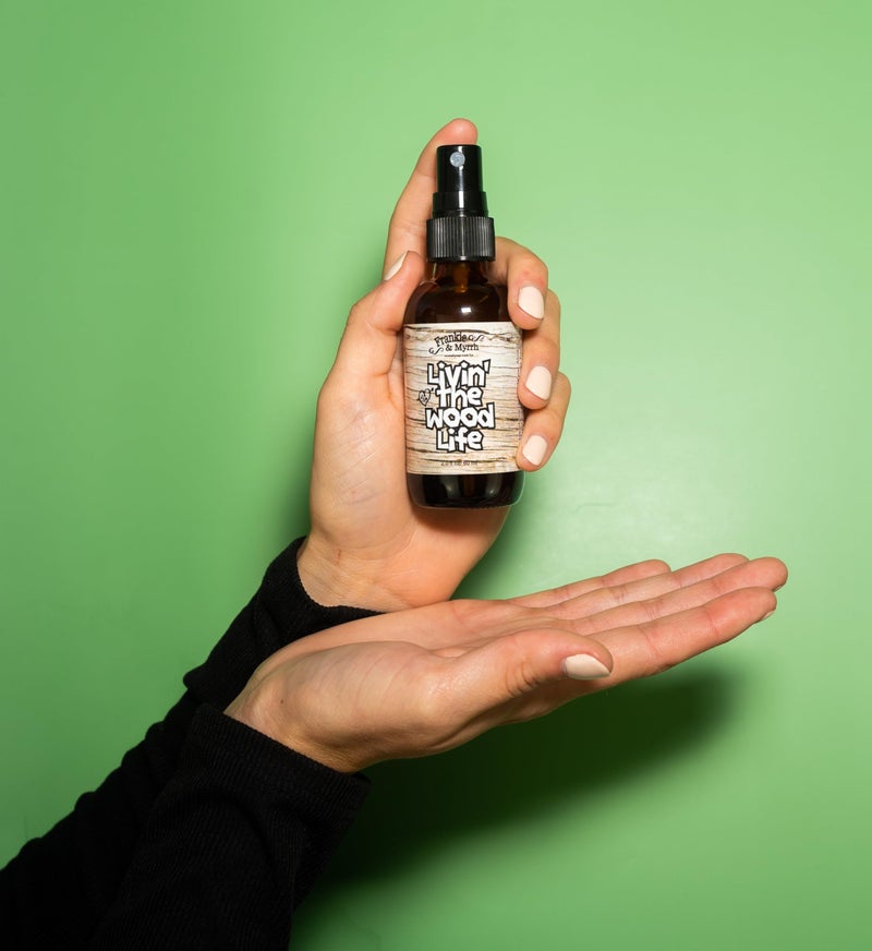 Frankie & Myrrh Livin' The Wood Life Aromatherapy Spray - Patchouli, Vanilla, Sandalwood, Cedar. Relaxation and Meditation Essential Oil Freshwater Mist. 100% Pure Oils. - Image 4