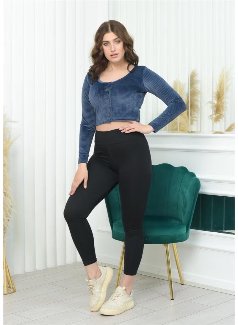 Nuseel Wide Collar Corduroy Crop Navy Blue Color - Image 2