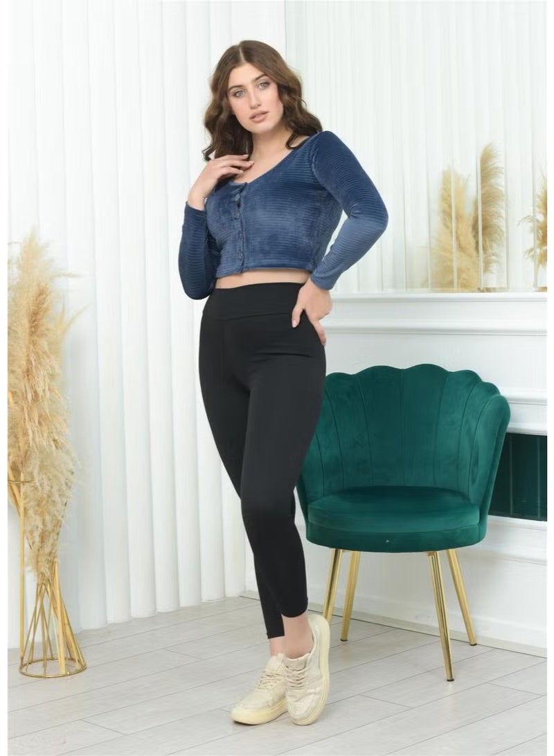 Nuseel Wide Collar Corduroy Crop Navy Blue Color - Image 1