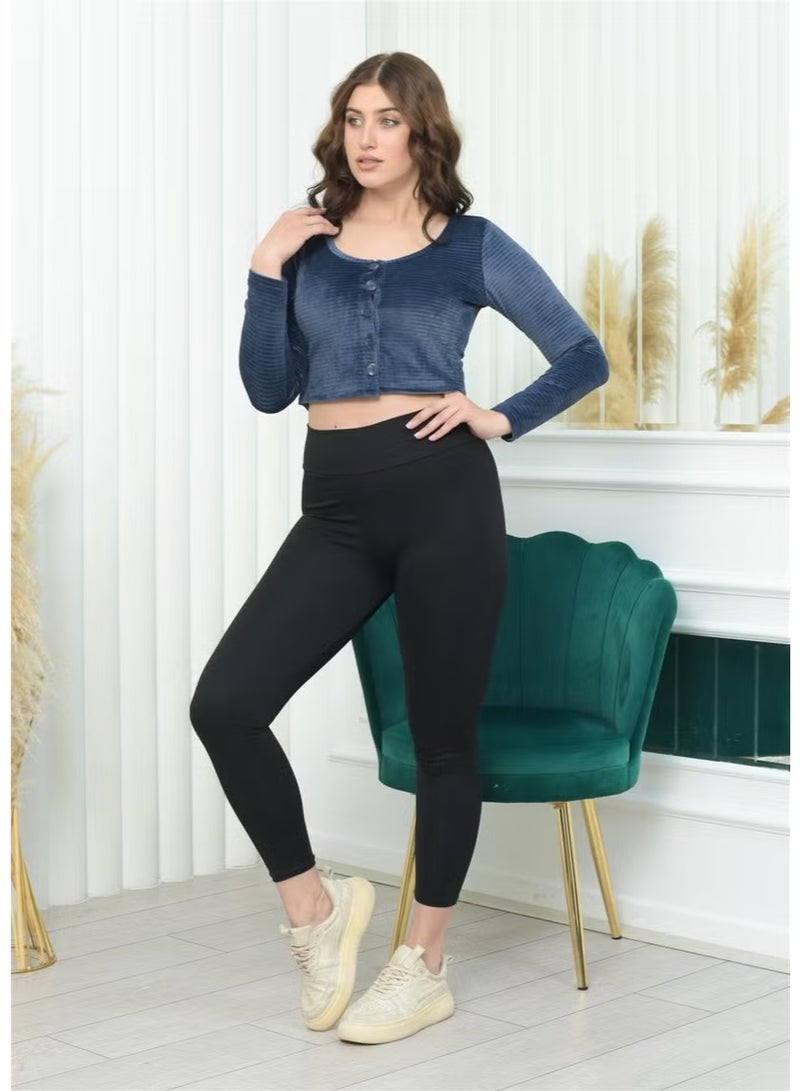 Nuseel Wide Collar Corduroy Crop Navy Blue Color - Image 3