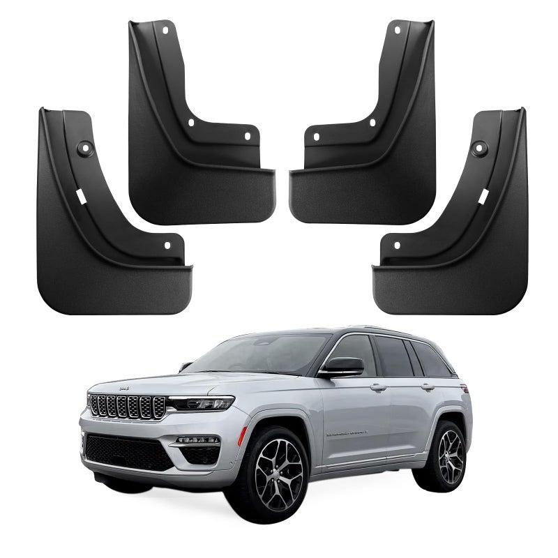 Ecarzo Mud Flaps Fit for 5th Gen Jeep Grand Cherokee 2025 2024 2023 2022 No Drilling Required All Weather Mud Splash Guards Mudflap Front Rear Gen Jeep Grand Cherokee 2Row Accessories 4pcs Non L