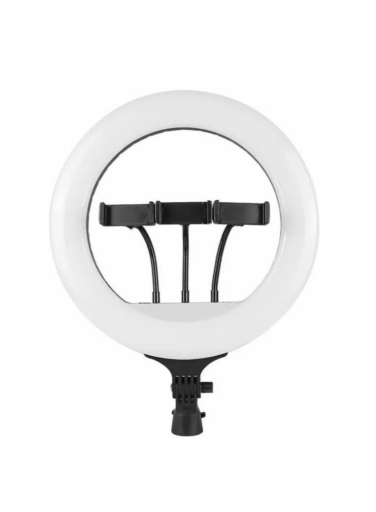 Soft LED Ring Light for Live Streaming & Makeup Artists – 360° Rotation – 2700-6500K – 3 Phone Holders – Remote Control – 2m Stand – 45cm Diameter – White & Yellow – MAX RL-18 with Carrying Bag - Image 1