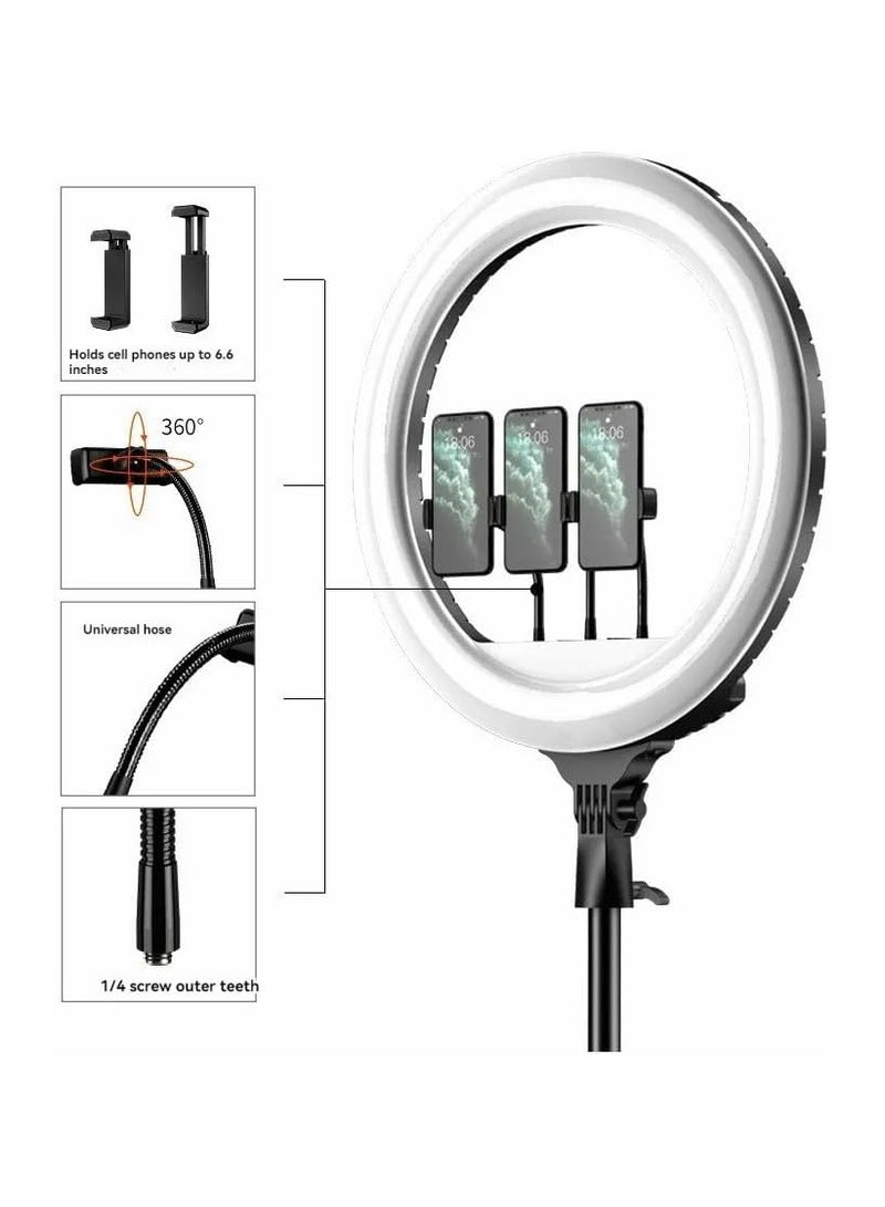 Soft LED Ring Light for Live Streaming & Makeup Artists – 360° Rotation – 2700-6500K – 3 Phone Holders – Remote Control – 2m Stand – 45cm Diameter – White & Yellow – MAX RL-18 with Carrying Bag - Image 5