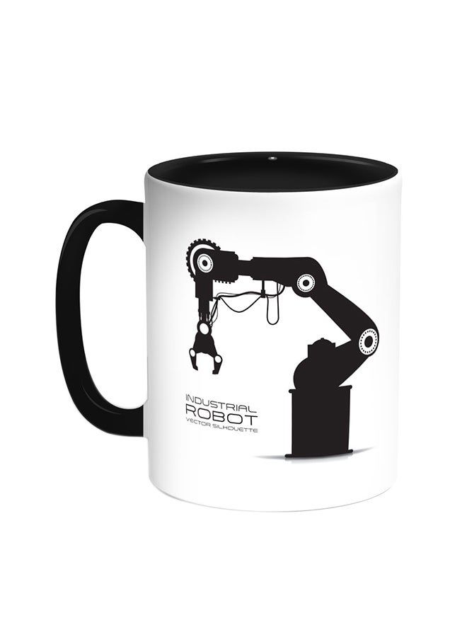 RKN Industrial Robot Printed Coffee Mug Black White 11 ounce - Image 1