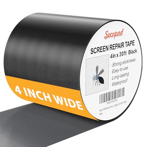 Secopad Black Window Screen Repair Kit, 4 in X 30 FT (360IN) Screen Repair Tape for Windows or Doors, Strong Adhesive Fiberglass Mesh Patch Tape - Image 1