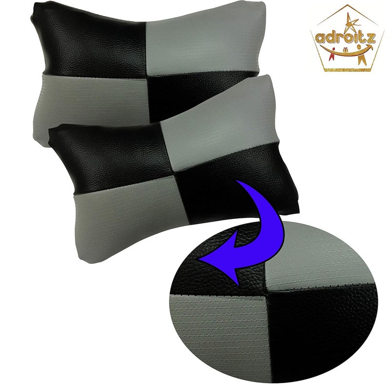 Adroitz Universal Car Neck Rest PillowCushion Set Headrest Pain Relief Support with Adjustable Strap Faux Leather Car Cushion for All Cars Pillow for Comfortable Car Rides Pack of 2 Pieces - Image 3