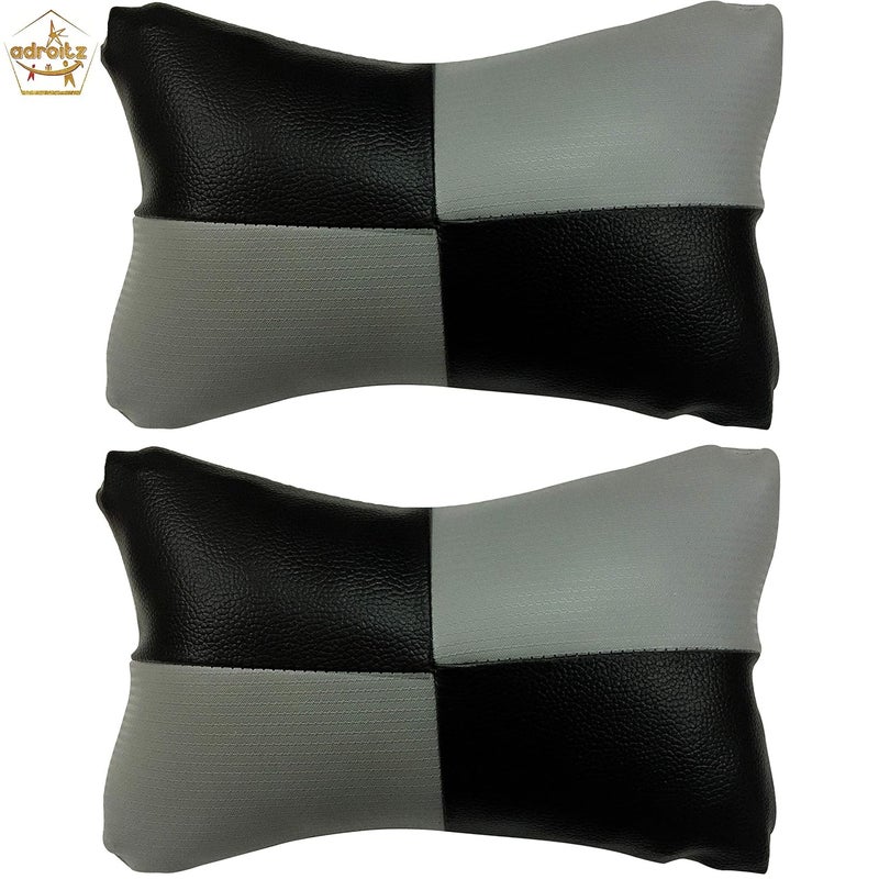 Adroitz Universal Car Neck Rest PillowCushion Set Headrest Pain Relief Support with Adjustable Strap Faux Leather Car Cushion for All Cars Pillow for Comfortable Car Rides Pack of 2 Pieces - Image 1