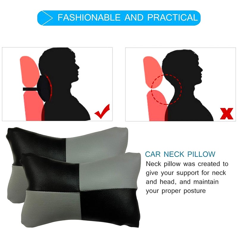 Adroitz Universal Car Neck Rest PillowCushion Set Headrest Pain Relief Support with Adjustable Strap Faux Leather Car Cushion for All Cars Pillow for Comfortable Car Rides Pack of 2 Pieces - Image 4