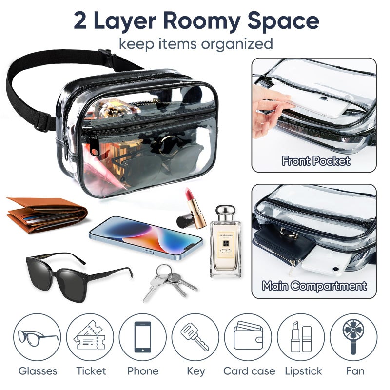 JOWURY Clear Fanny Pack for Stadium Events - Clear Bag for Women Men Lightweight Waist Pack for Concerts, Sports Games Day & Travel Stadium Approved Transparent Bag - Image 4