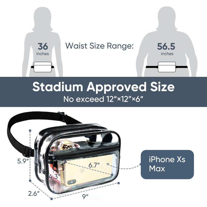 JOWURY Clear Fanny Pack for Stadium Events - Clear Bag for Women Men Lightweight Waist Pack for Concerts, Sports Games Day & Travel Stadium Approved Transparent Bag - Image 2