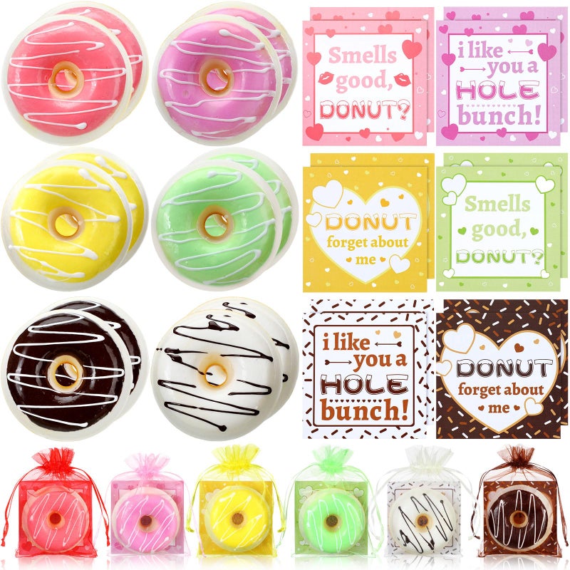Shappy 12 Sets Valentine Donut Squeeze Toys Include Scented Fake Donut Stress Relief Ball Valentines Day Cards Colorful Bags for Party Favors Shop Decoration Shooting Props Prize Exchange Gifts - Image 3