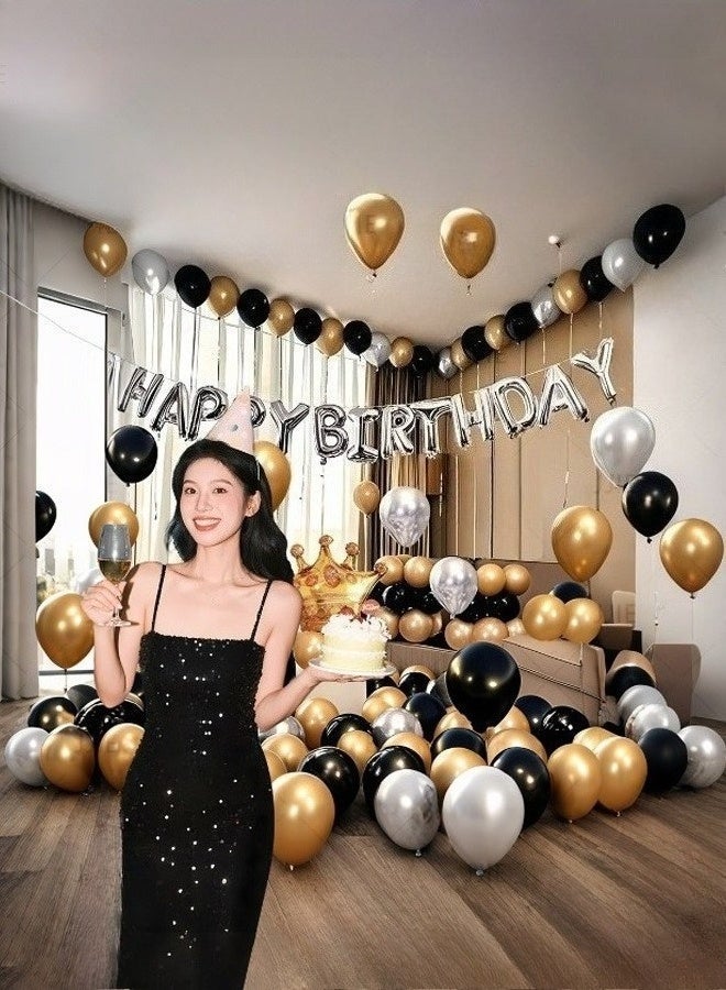 SenRan Black and gold birthday party decoration balloon arch wreath set, including happy birthday banner - Image 3