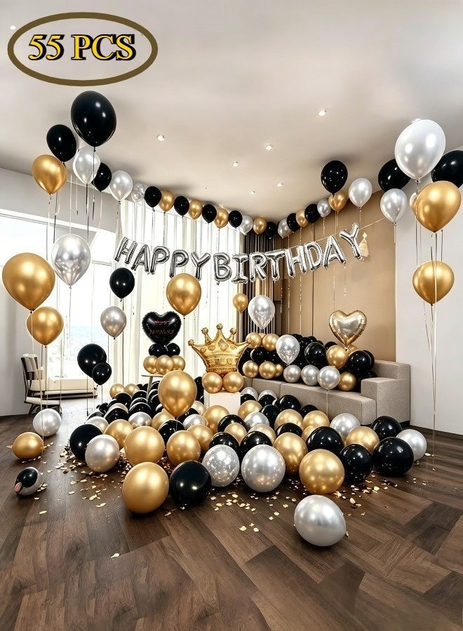 SenRan Black and gold birthday party decoration balloon arch wreath set, including happy birthday banner - Image 1